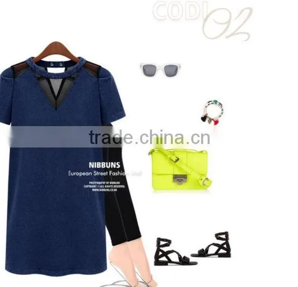 2014 Ladies Mesh Short Sleeve New Design Party Women China Online Shopping Wholesale Sexy Denim Dress,vintage Retro Girl Dress photo-6