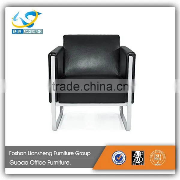 2016 Newest Style Secitonal Stainless Steel Base Black PU 1+2+3 Office Furniture Sofa Set 750 photo-4