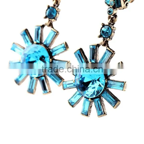 Blue Gemstone Sun Flower Earrings, Wedding Earrings, Heavy Earrings photo-2