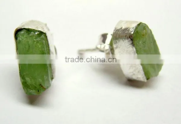 Green Kyanite Raw Gemstone Stud 925 Sterling Silver Earring Jewelry, Rough Gemstone Stud Earring, Designer Gemstone Jewelry photo-4