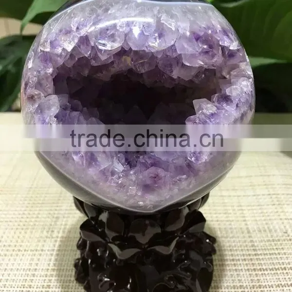Lovely Natural Agate Geode Amethyst Laughing Smile Crystal Ball Sphere photo-5