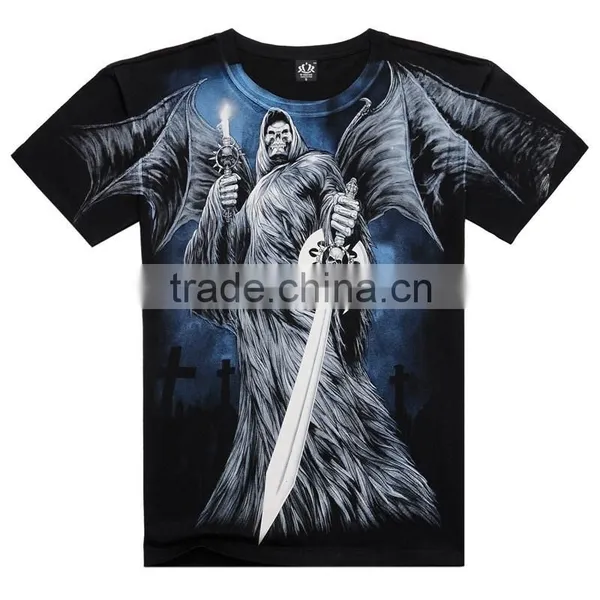 2016 Men's Cotton Short Sleeve T-shirt Fashion O-neck Casual Skull Wolf 3d Print T Shirt M-XXXL photo-5