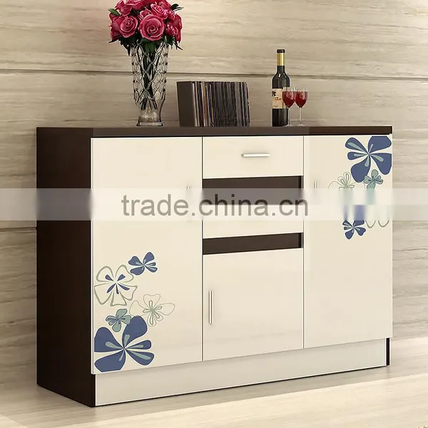 Modern Buffet Sideboard High Gloss White Wood Glass Top 4 Doors