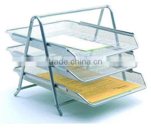 Silver 3 Tiers Metal Mesh Office Stacking Desk Tray photo-2