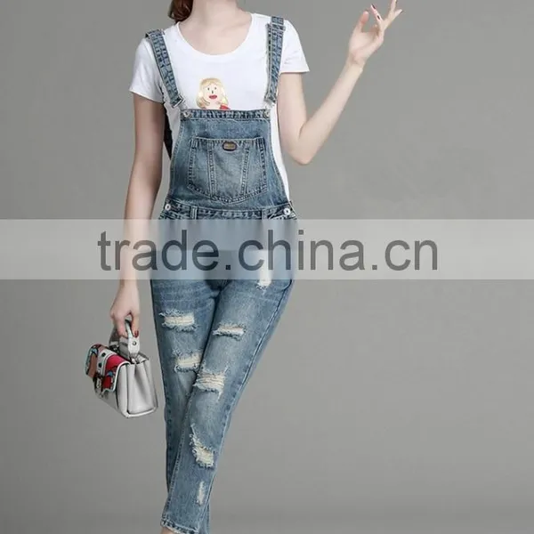 Autumn New Style High Quality Washed Damaged Bib Pants Customized photo-4