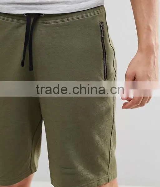 High Quality Cheapest New Design Custom Drawstring Waist Side Zip Pocket 100% Cotton Breathable Jersey Green Men's Sweat Shorts photo-3