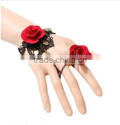 2015 Hot Style South Korean Lace Bracelets With Ring Sets Yiwu Handmade Rose Jewelry Set Wholesale photo-2