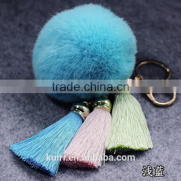 Real Rex Rabbit Fur Ball Plush Keychain Woman Bag Charm Tassel Keyring Pendant Car Key Chain Ring Fashion Jewelry photo-6