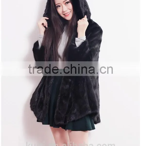 2016 Winter Real Mink Fur Overcoat With Hood Natural Mink Fur Hooded Coat photo-5