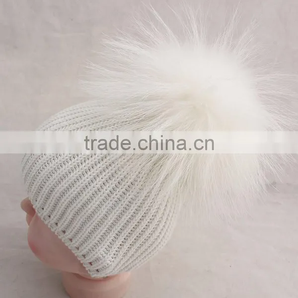 Myfur Kids Hat Pure White Genuine Fur Pom Pom Crochet Winter Knitting Hat photo-2