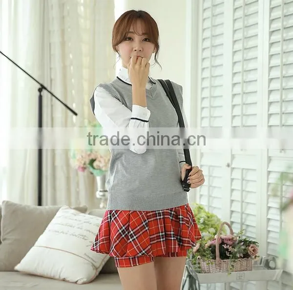 High Schoo Girl l Uniform Designs White Long Sleeve Shirt and Grid Skirt School Uniforms Wholesale photo-3