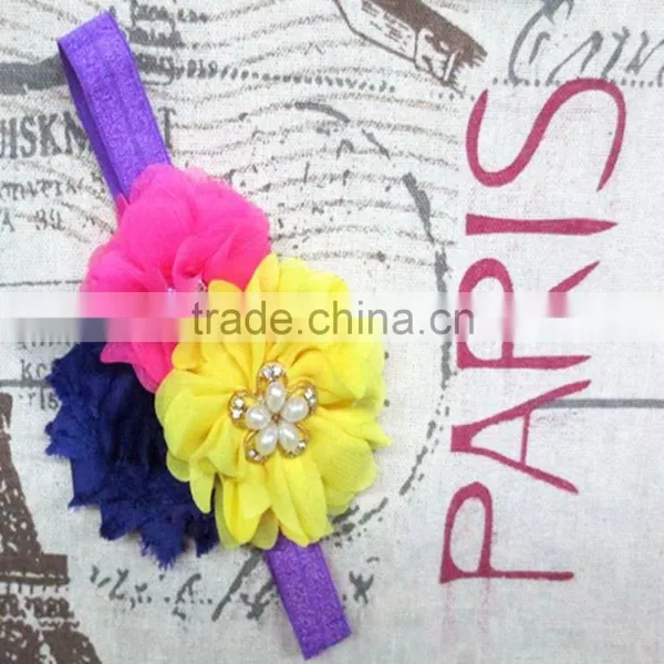 Boutique Tripple Shabby Chiffon Flower Toddler Head Bands In Stock, Girl Baby Hair Accessories photo-2