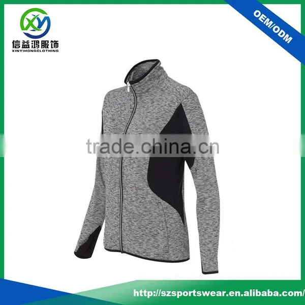 New Style Cation Polyester Blend Splicing Full Zip Hoody Sweater for Women photo-3
