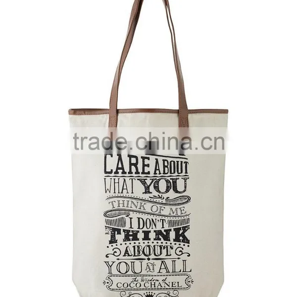 High Quality Reusable Canvas Shopping Bag With pu Leather Handles photo-4