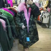 2017 Latest Designs Warm Camouflage Color for Parka, Fur Lined Hooded Woman，bomber Fur Jacket