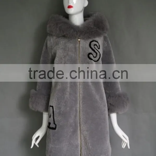 Winter New Product the Newest Style Gray Genuine Shearing Jacket Chashmere Parka Coat With Fur Collar for Women