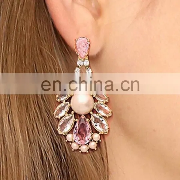 Rose Crystal Gold Earrings Mixture Beads Chandelier Earrings Wedding Gift photo-2
