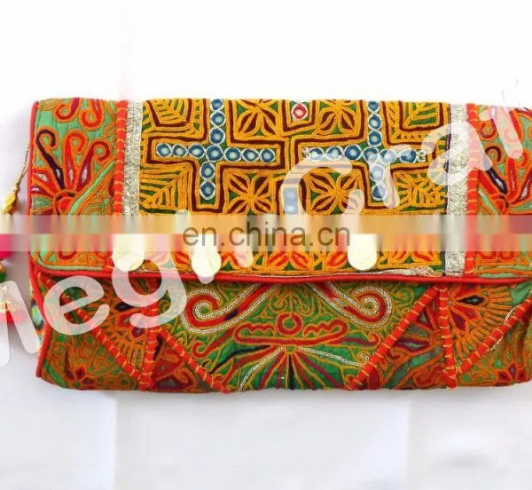 Wholesale Gypsy Kutch Embroidered Coin Clutch- Bohemian Tribal Clutch Purse -Vintage Tribal Embroidered Clutch photo-3