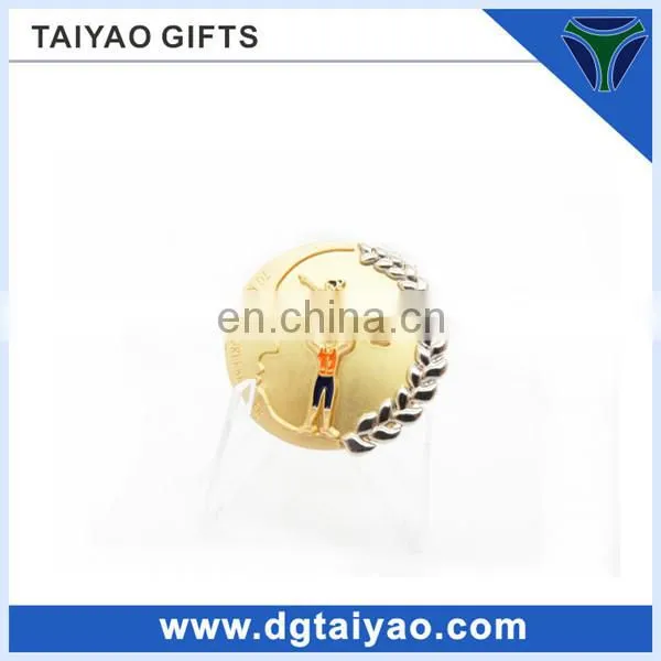 High Quality Coins Shape Gold Plated Cheap Custom Design Badge With Flat Tip