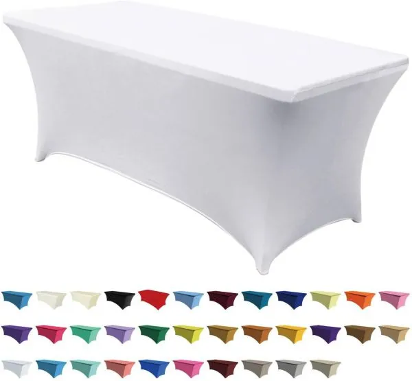 Spandex Tablecloths for 6ft Home Rectangle Rectangular Table Fitted Stretch Table Cover White
