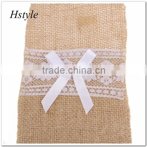 Hessian Burlap Lace Bags Wedding Cutlery Holder Pouch Table Decoration SPT128 photo-2