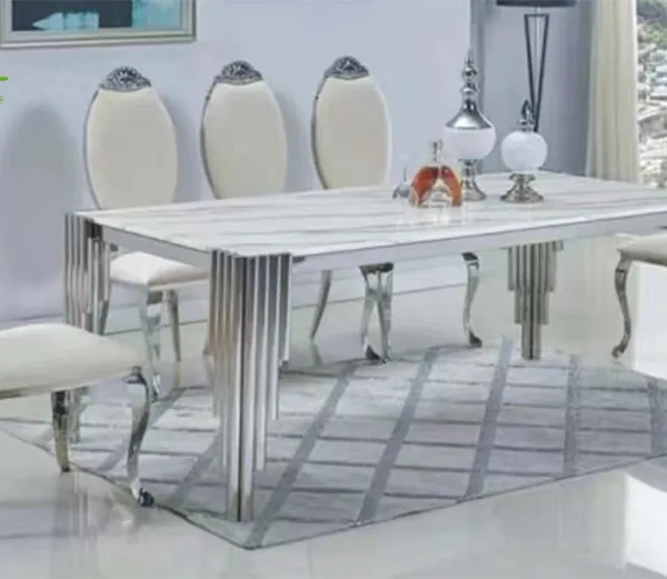 High Quality Marble Top Dining Room Table Indoor Dining Table Modern Home Furniture Metal Stainless Steel photo-3