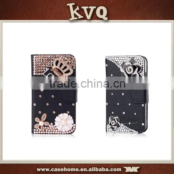 New Fashion Bling Crystal Diamonds Pearls PU Leather Flip Stand Wallet Case Cover for Iphone6s photo-4