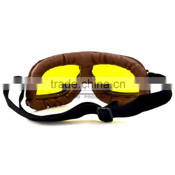 BJ-GT-009 Scratch Resistant Lens Yellow Lens Leather Motorcycle Goggles photo-4