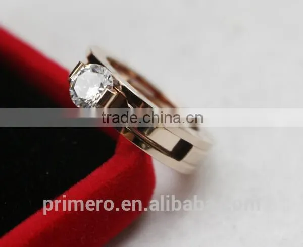 Classic Single Rhinestone Big Stone Titanium Steel Bulgarian Combo Carat Designs Rose Gold Ring Jewelry Accessories photo-6