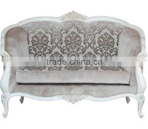Antique European Style Wooden Two Seat Sofa Furniture With Leather