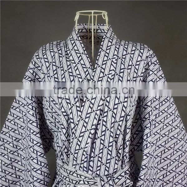 Cool Traditional Japanese Male Kimono Men's Robe Yukata 100% Cotton Men's Bath Robe Kimono Sleepwear With Belt photo-2