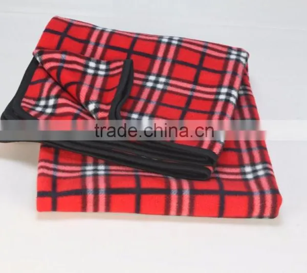Compact Plaid Fleece Throw Blanket With Drawstring Pouch photo-4