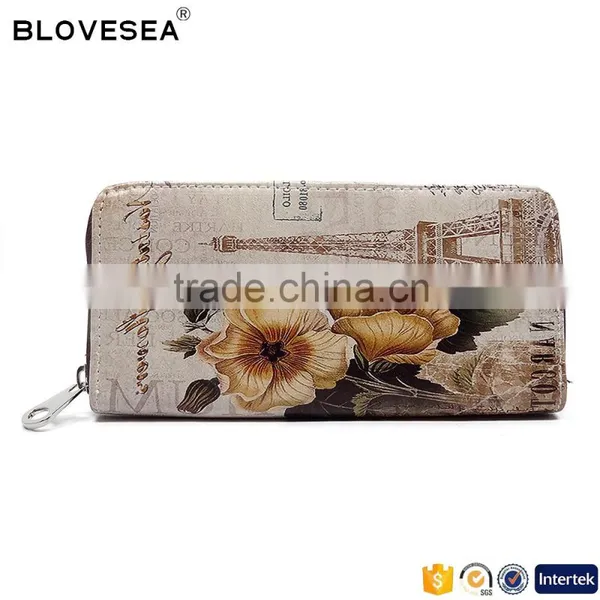 Sweet Lady Style Printing Pattern Metal Zipper Long Wallt Design Women pu Leather Wallet