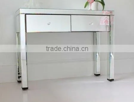 antique glass venetian mirrored console desk with two drawers
