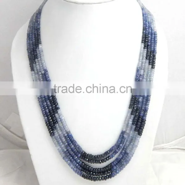 Natural Shaded Blue Sapphire Roundel Faceted Beads photo-3