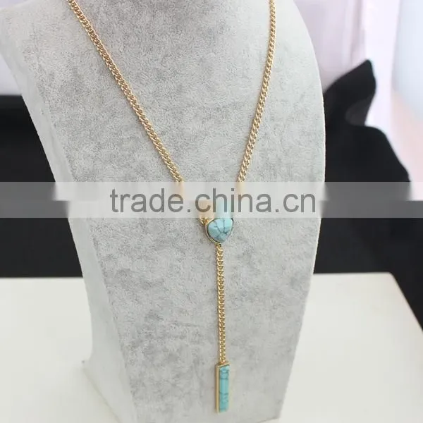 New Fancy Design Bubble Tassel Chain Neckalces Jewelry Turquoise Kallaite Rectangular Stick Pendant Chain Stereo Necklaces photo-6
