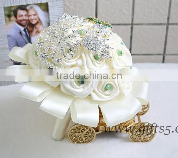 Handmade Satin Roses Brooch Wedding Bouquets for Weddings photo-2