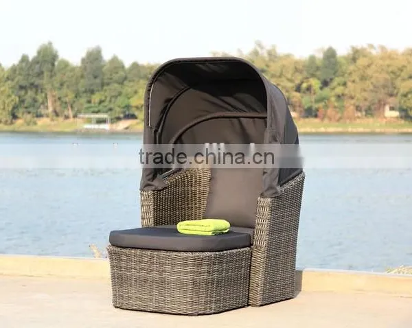 Alum Chaise Lounge With Folding Awning Beach Sun Lounger photo-2