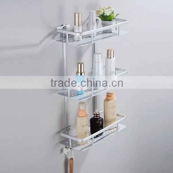 2016 three tiers baths accessories bathroom metal shelf with hook rack