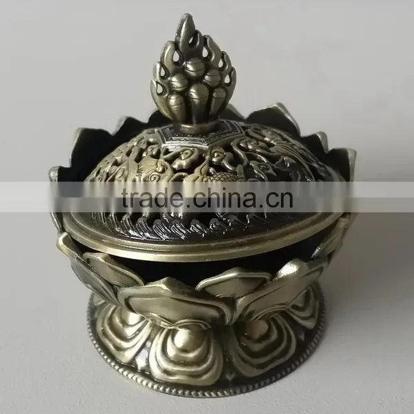 Trinket Box, Mini Size Antique Bronze Metal Alloy Incense Burner, photo-2