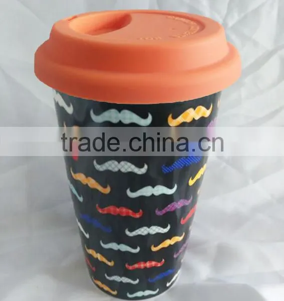 Factory Direct Ceramic Porcelain Double Wall Mug With Silicone Lid for Wholesale photo-6