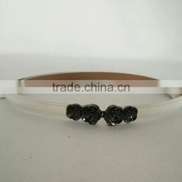 Wholesale Adjustable Flower Pattern Buckle Sex Women Lady Thin PU Waist Belt photo-4
