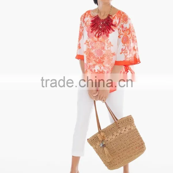 Women's Silk Chiffon Contrast Combo Poncho Top Blouse photo-3
