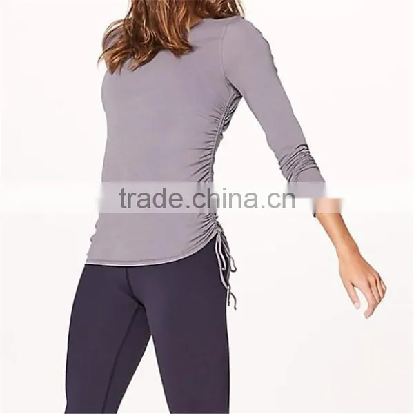 Women Grid Shirt With Long Sleeve With Side Ruffle Tshirts photo-3