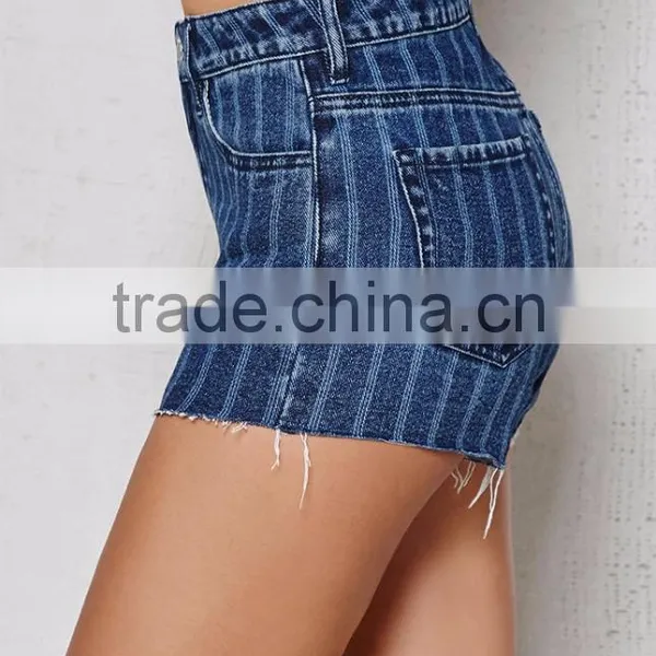 Stylish Engine Stripe Denim Shorts for Women Made in China photo-4
