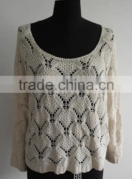 2014 Ladies Fashion Round Neck White Pullover Sweater