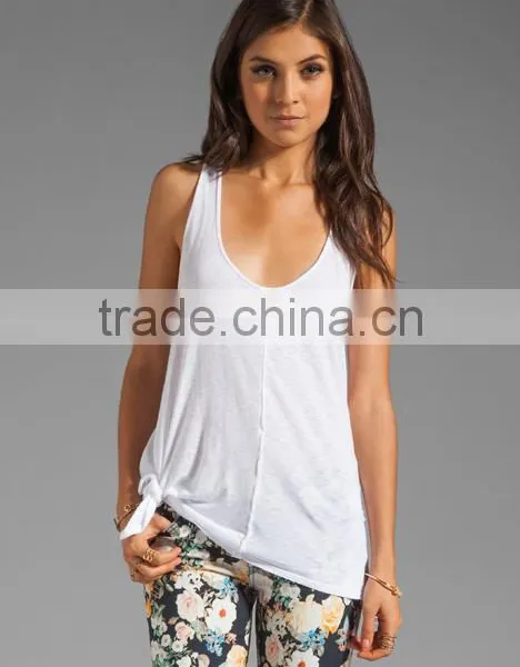 Women's Slub Jersey Swing Racer Back Square Cut Tank Tops in White