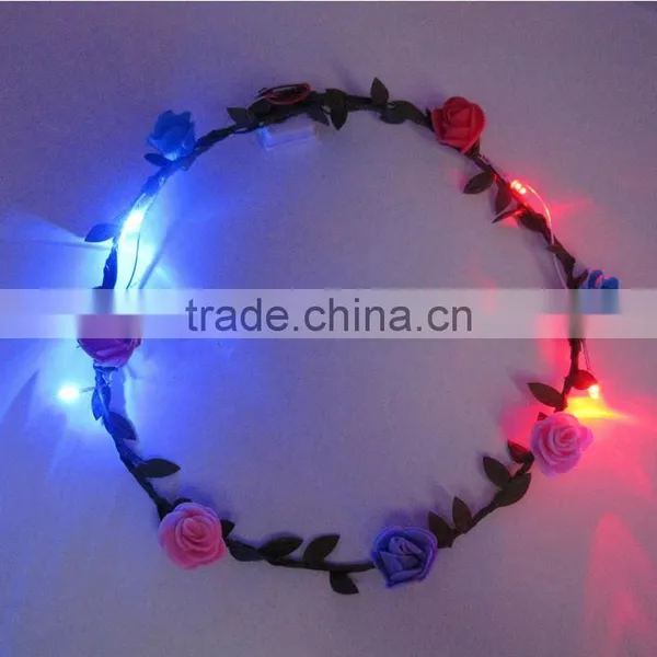 New Products Artificial Flower Head Band LED Light Rose Flower Wreath photo-2