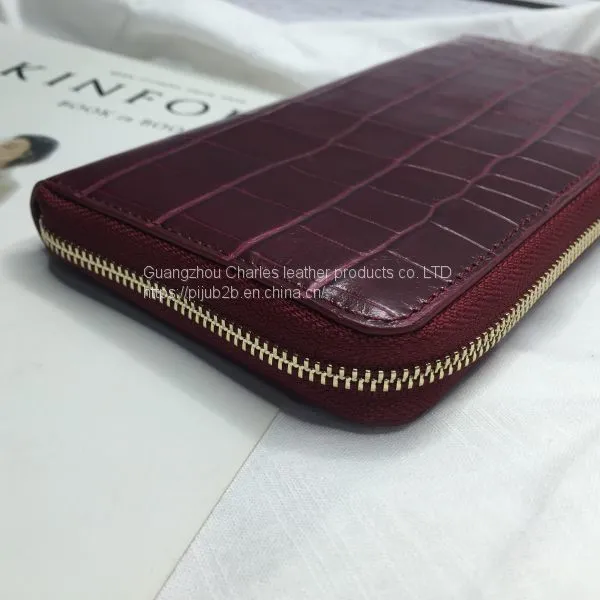 Customized Ladies Long Wallet Crocodile Pattern Suede Leather Zipper Clutch Bag Fashion Multi-function Change Mobile Phone Bag