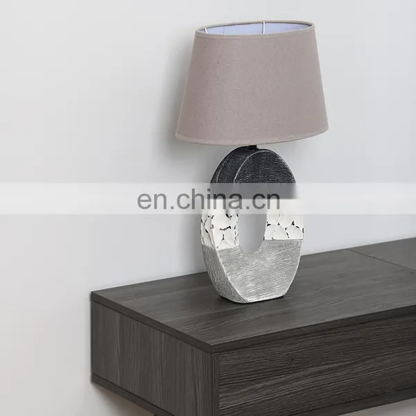 Modern Art Style Grey and White Base Bedroom Ceramic Desk Lamp for Hotel photo-3